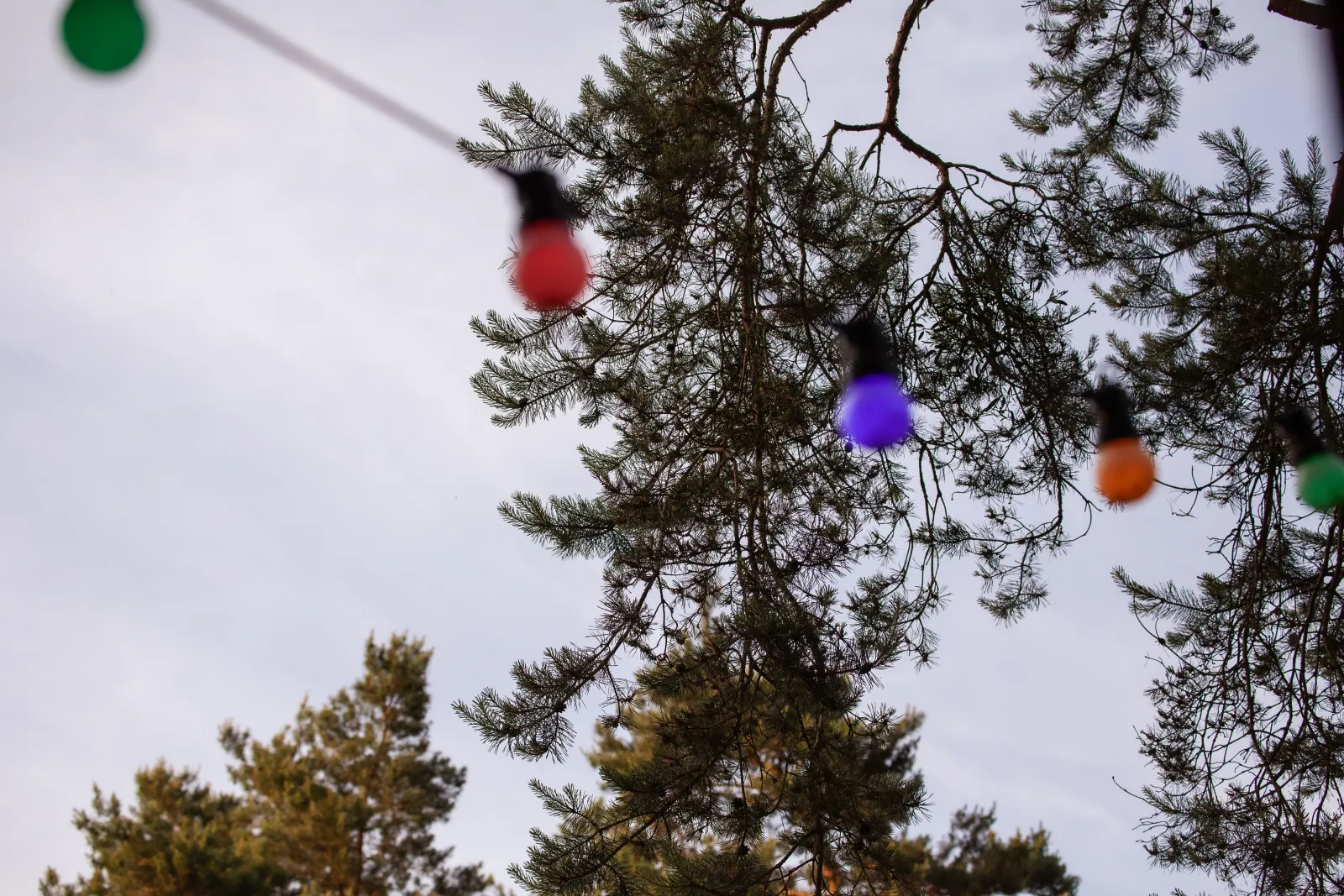 Girlanda barevných světel nad terasou